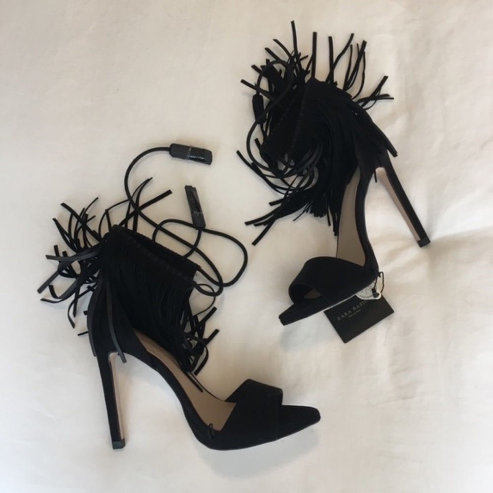 Zara Suede Fringe Heels